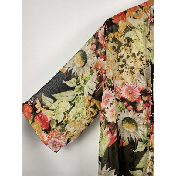 See You Monday Black Multicolor Floral Sheer Open Front Short Sleeve Kimono - Picture 2 of 5